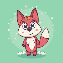 Cartoon funny cute fox stands on a cloud