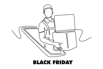 Black Friday sale concept. Single line draw design vector graphic illustration.
