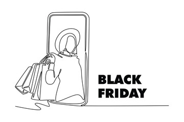 Black Friday sale concept. Single line draw design vector graphic illustration.