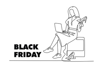Black Friday sale concept. Single line draw design vector graphic illustration.