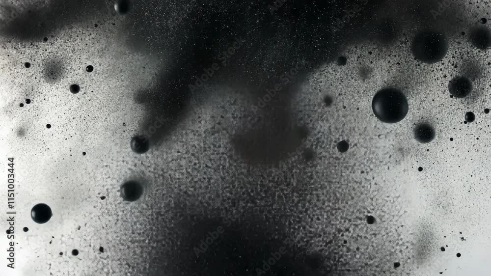 Poster abstract black and white texture with splashes and circles against a light background