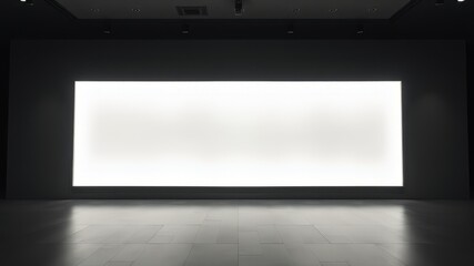 Empty Gallery Wall, Backlit Minimalist Art, Dark Room, Sharp Colors, High-Quality