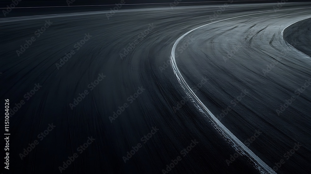 Poster asphalt race track curve at night, showing tire marks.