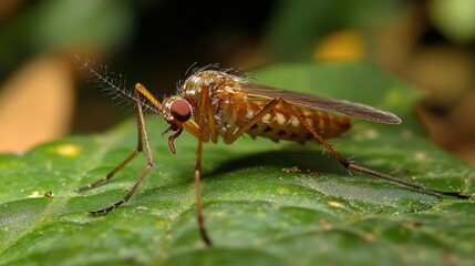 Macro Photography of a Mosquito on a Leaf
