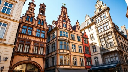 Fototapeta premium European Architecture Facades - Bold Colors, Sharp Details, Daylight Mood