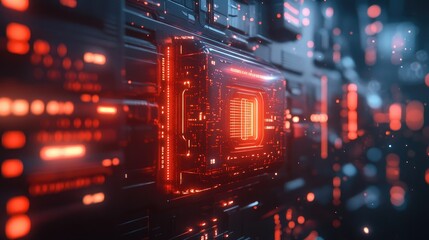 Obraz premium Futuristic Red Circuit Board: A Glowing Digital Core
