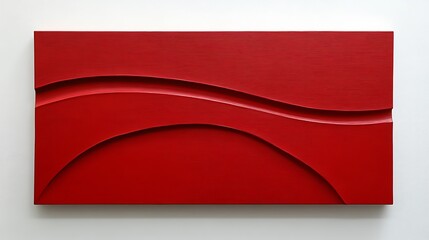 Abstract red wood carving with curved lines.