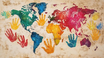 Naklejka premium Global Unity: A World Connected Through Hands