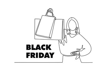 Black Friday sale concept. Single line draw design vector graphic illustration.
