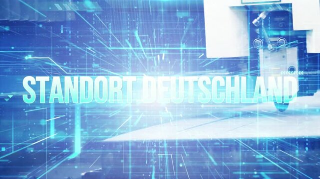 Eine moderne Fabrik und Slogan Standort Deutschland	