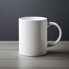 Obraz premium side view of blank empty 11 oz white coffee mug and darker background