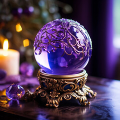 Stunning Image of a Purple Crystal Ball with a Bright Light Inside