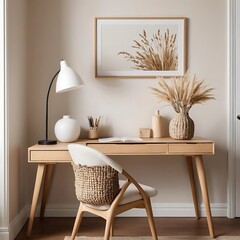 Minimalist Desk With Decor in Bright Scandinavian-Inspired Interior