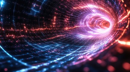 Fototapeta premium Digital Vortex: A Journey Through Neon Lights and Data Streams