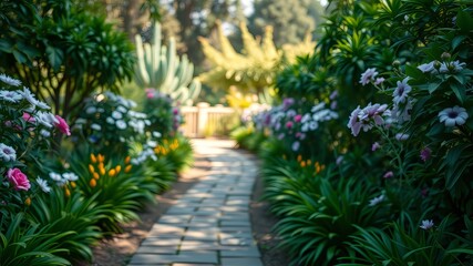 Obraz premium Garden Path - Bright, Colorful, Detailed AI Photo