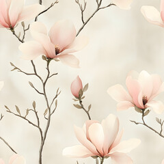 Fototapeta premium Elegant Magnolia Blossom Seamless Pattern