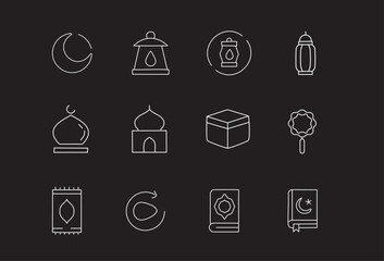 Islamic Ramadan Vector line icon set 