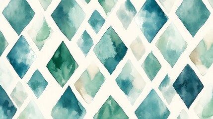 Abstract watercolor diamond pattern in teal, green, and beige.
