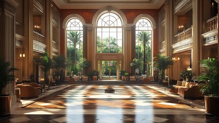 Luxury Hotel Lobby, Grand Entrance, Interior Design