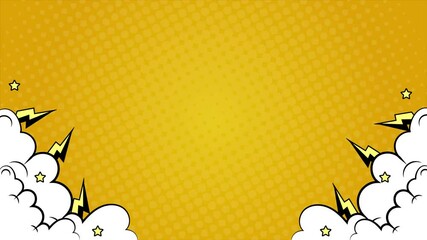 yellow comic panel style layout with lightning bolt and clouds graphics seamless 4k video background motion pop art design - Powered by Adobe