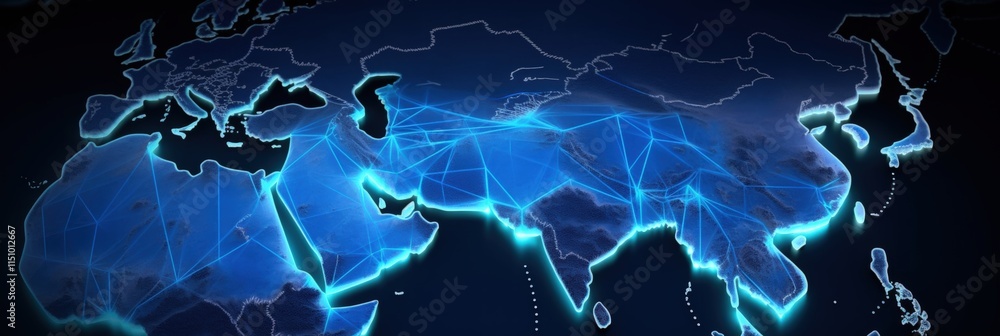 Poster futuristic geometric abstract visualization of global connectivity with intricate line patterns and 
