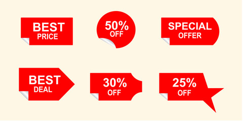 Label price discount on red. sign, sticker, promotion marketing materials.