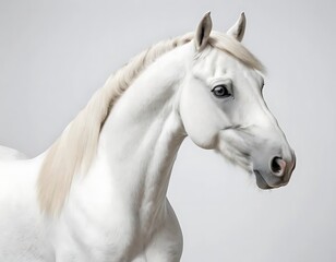 Naklejka premium Majestic White Horse in Mid-Air Leap Against a Light Background