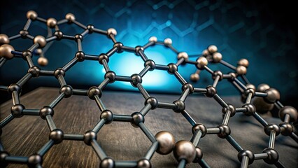 Naklejka premium 3D-rendered graphite's hexagonal lattice structure, a blue backdrop highlighting carbon's atomic arrangement in material science.