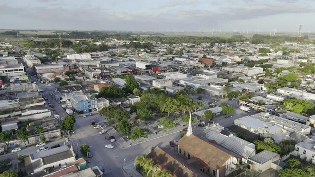 Drone orbits south side of plaza on Uruguay side of Chuy