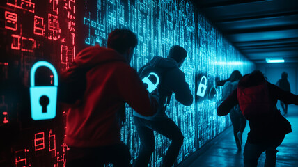 Dangerous group of hackers. Internet cyber crime. system breaking and malware concept.