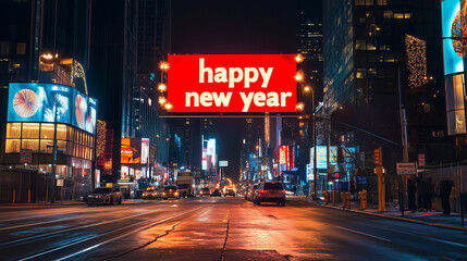 Happy New Year written on street screen for celebration