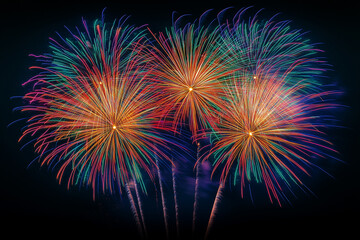 Fireworks on the dark sky. fireworks light up the night sky.