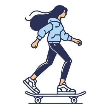 girl skateboarding blue hoodie black pants clip art preview