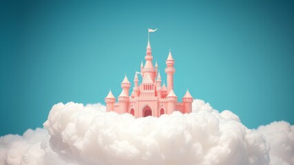 Pink Cloud Castle, Majestic 3D Paper Cutout, Serene Sky, Dreamy Glow