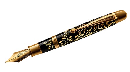 Naklejka premium Elegant black and gold fountain pen with ornate design.