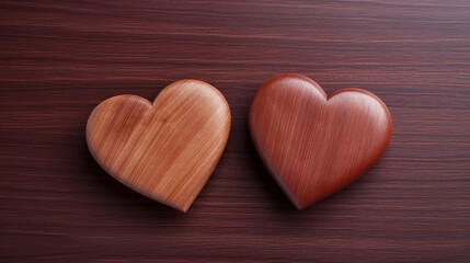 Fototapeta premium Two Wooden Hearts on Table