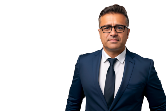 Professional businessman in a suit and wearing glasses,  isolated on transparent background