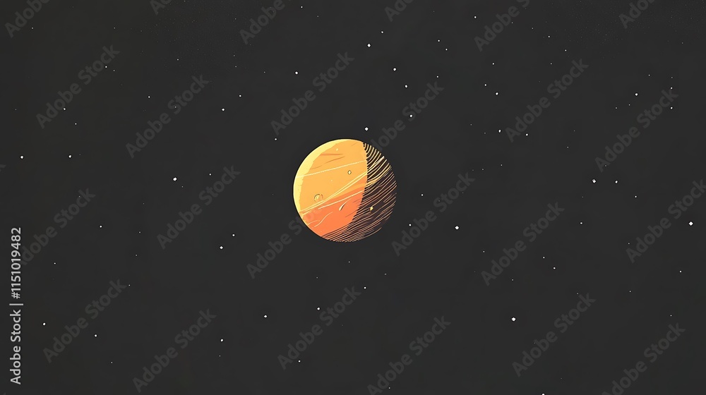 Poster partially illuminated planet in dark starry space.