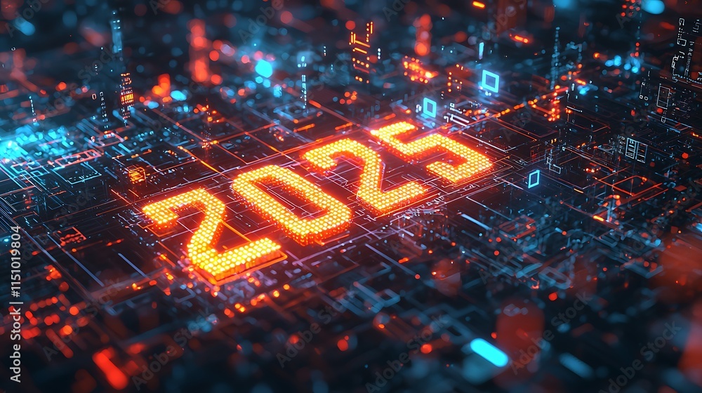 Poster illuminated circuit board displays two thousand twenty five