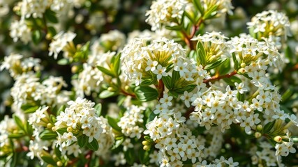 Obraz premium Skimmia Japonica Fragrans Spring White Flowers - Beautiful Blooming Shrub Stock Photo