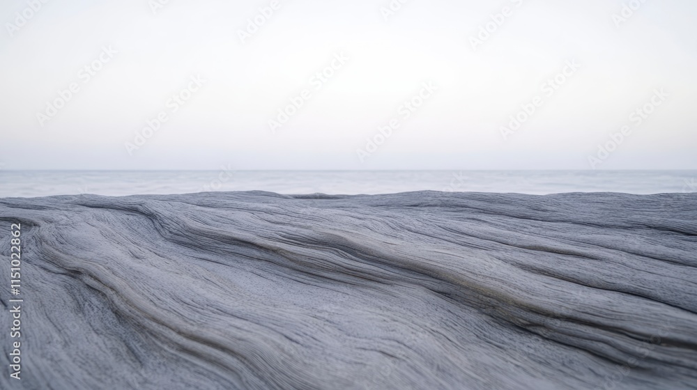 Poster a serene seascape showcasing gently rolling waves under a pale sky, creating a calming and minimalis