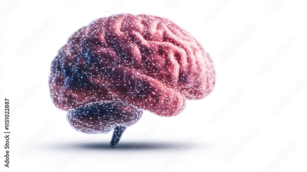 Poster a stylized depiction of a human brain, emphasizing its intricate structure with a colorful, textured