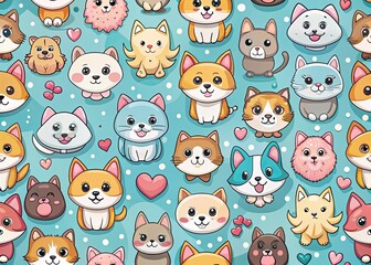 Adorable Pet Seamless Pattern: Cute Cats and Dogs Tileable Background for Fabric, Wallpaper, and More