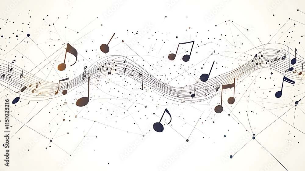 Poster Music notes flowing on connected nodes.