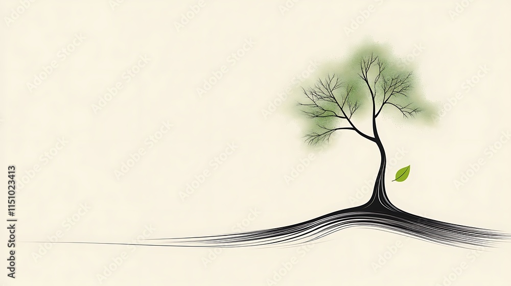 Poster Stylized tree with single leaf.