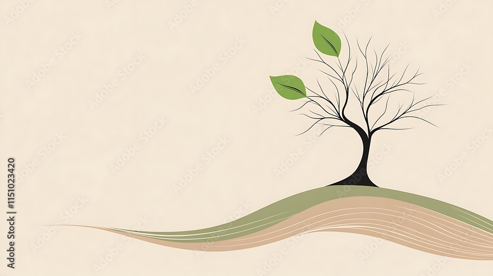 Poster bare tree with two leaves.