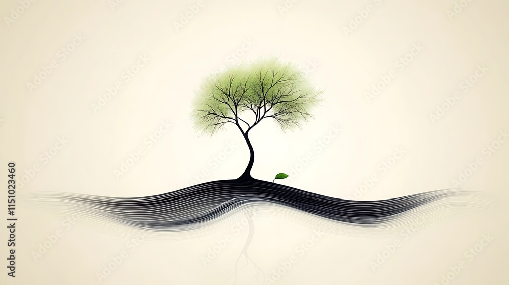 Poster stylized tree with roots.