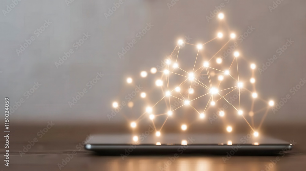 Poster a mobile phone with glowing connections, symbolizing digital networking and technology's role in mod