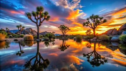 Barker Dam Silhouette Photography: Stunning Sunset Desert Landscape, Mojave National Preserve, California