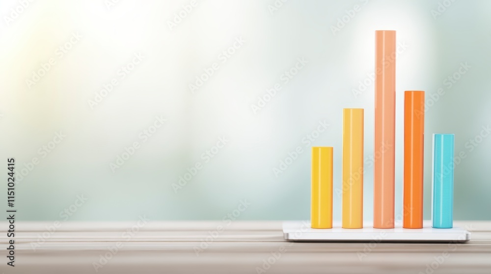Poster a colorful bar graph displayed on a tablet, representing data trends and statistics in a blurred bac
